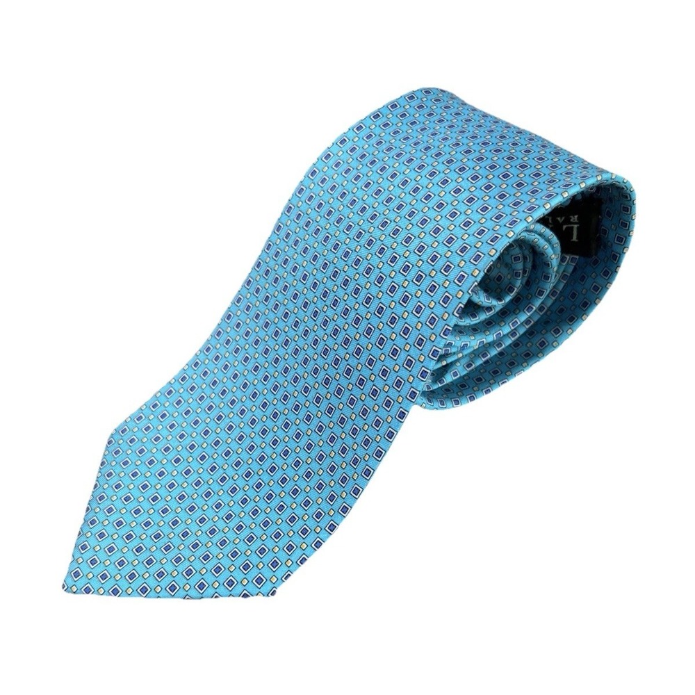 Lauren Ralph Lauren Men’s Silk Tie Blue Geometric Square Pattern Necktie
